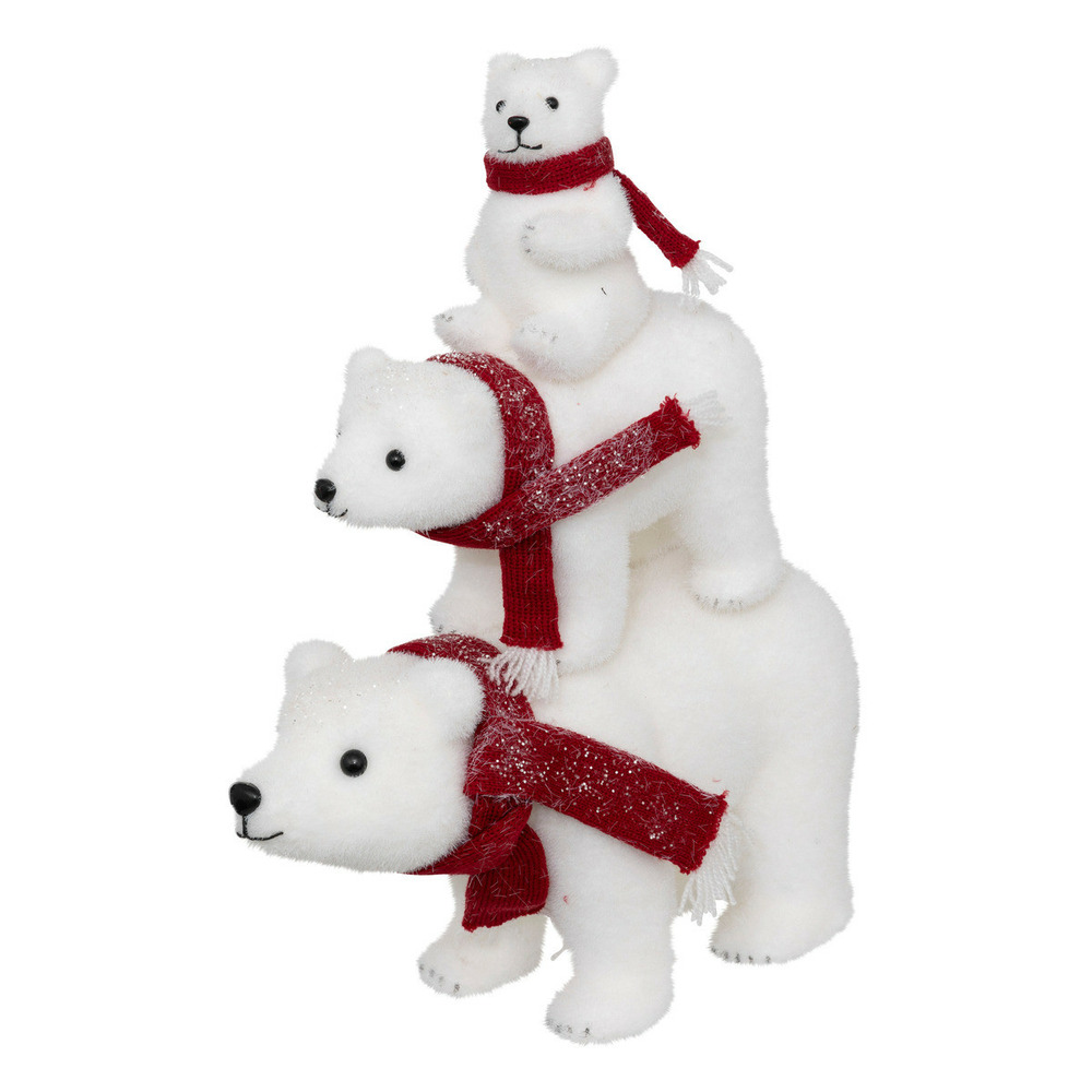 Déco de noël pyramide 3 ours blanc pailleté avec écharpe rouge l 36 x h 43 cm