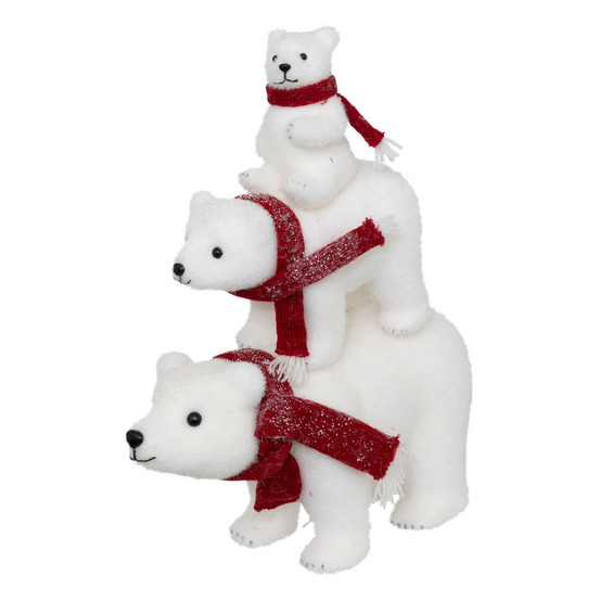 Déco de noël pyramide 3 ours blanc pailleté avec écharpe rouge l 36 x h 43 cm