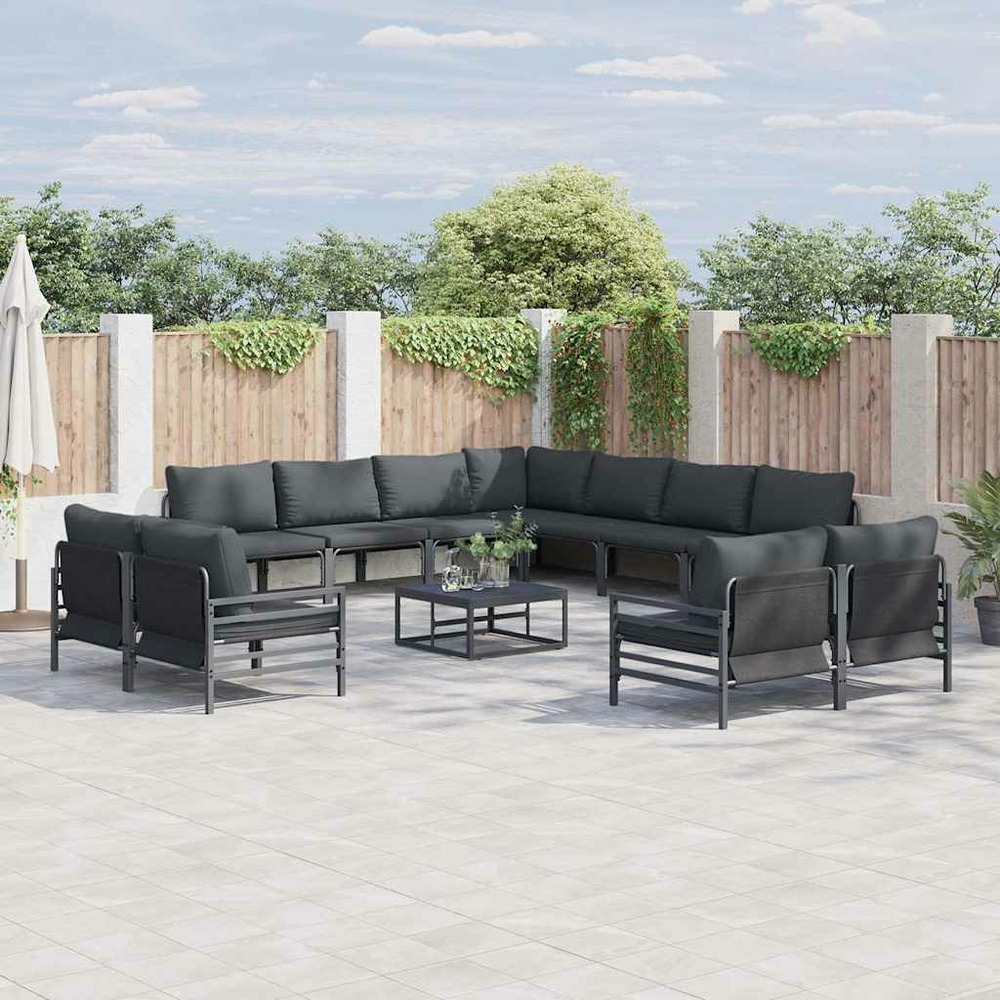 Ensemble de canapé de jardin avec coussin 11 pcs noir acier