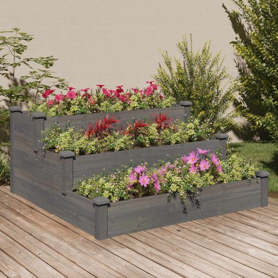 Carré potager à étages en bois de sapin pour jardin moderne gris 120x120 cm