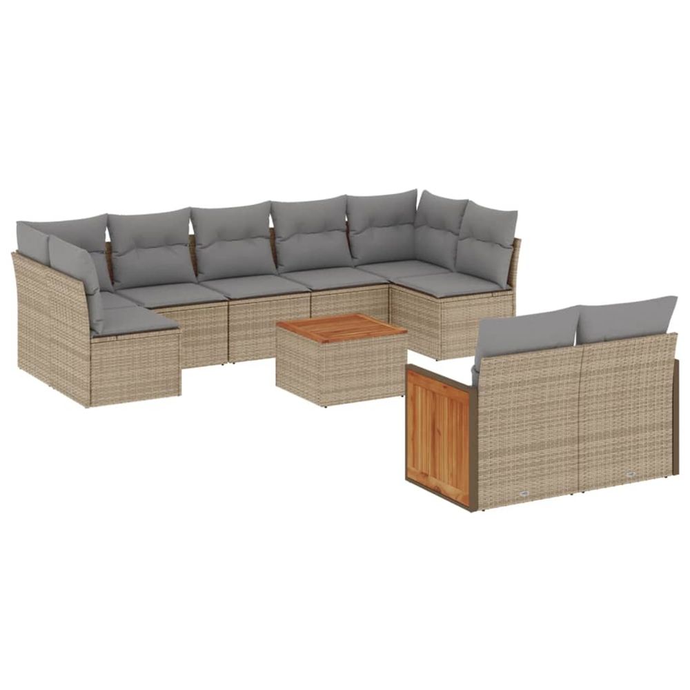 Salon de jardin avec coussins 10 pcs beige résine tressée