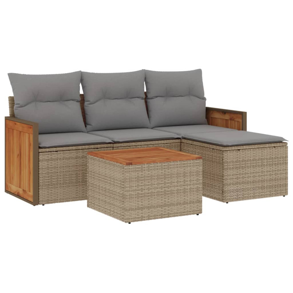 Salon de jardin avec coussins 5 pcs beige résine tressée