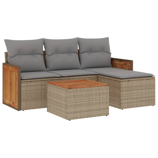 Salon de jardin avec coussins 5 pcs beige résine tressée