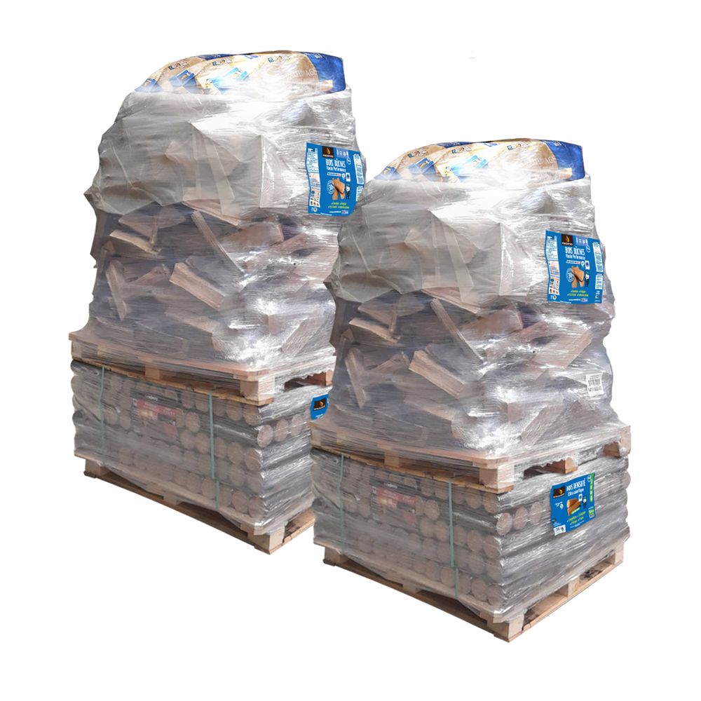 Lot de 2 packs découverte woodstock soit 80 packs de bûches densifies + 2 600 dm de bûches 30 cm + allumage offert