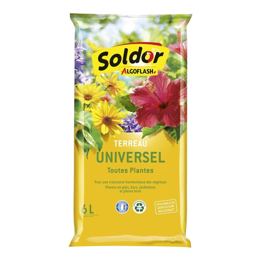Algoflash terreau universel toutes plantes, croissance vigoureuse 6l
