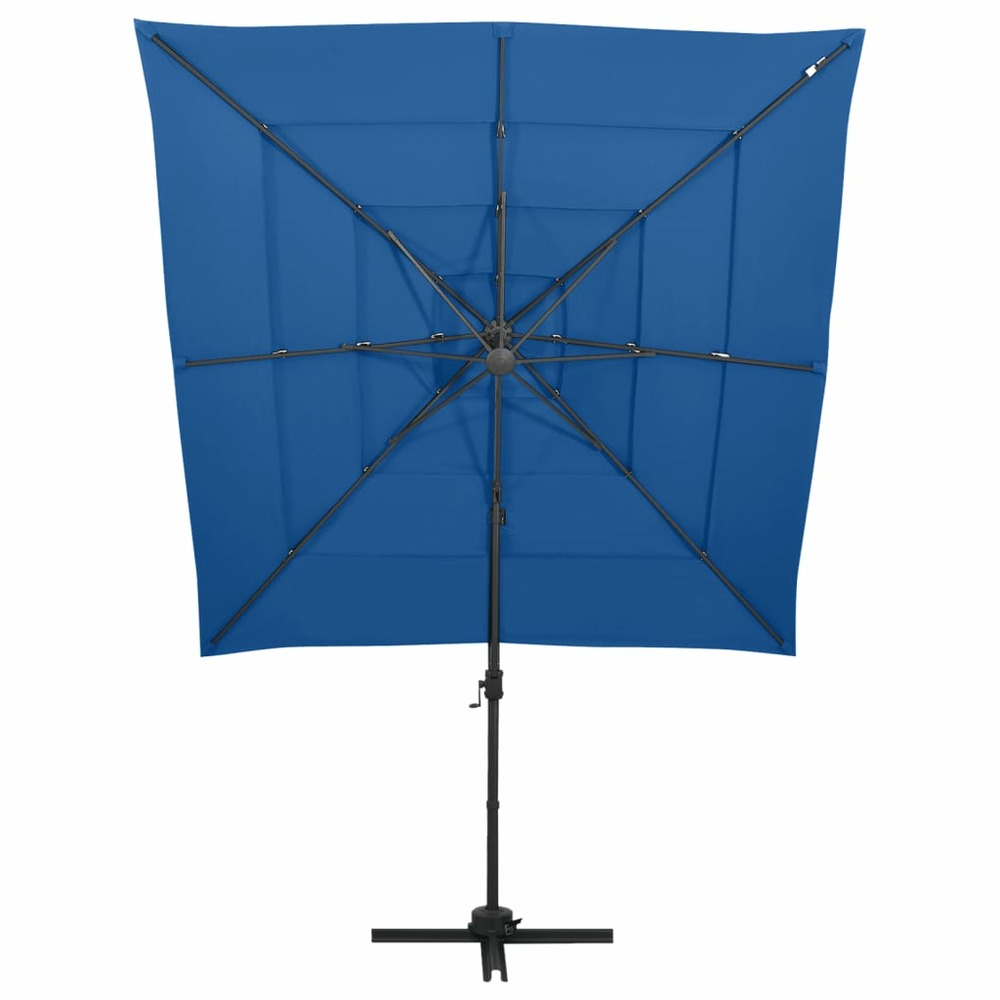 Parasol de jardin à 4 niveaux avec mât en aluminium bleu azuré