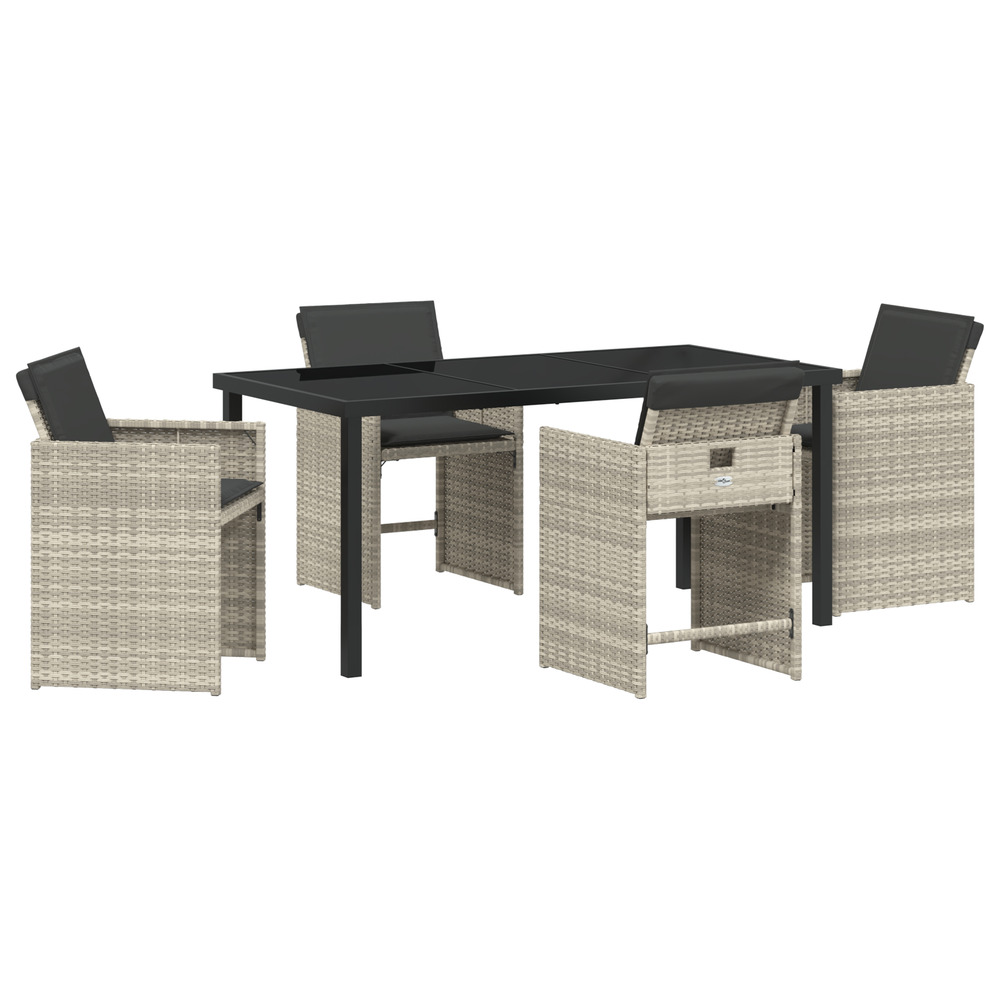 Set de salle à manger de jardin 5 pièces avec coussins gris clair poly rattan