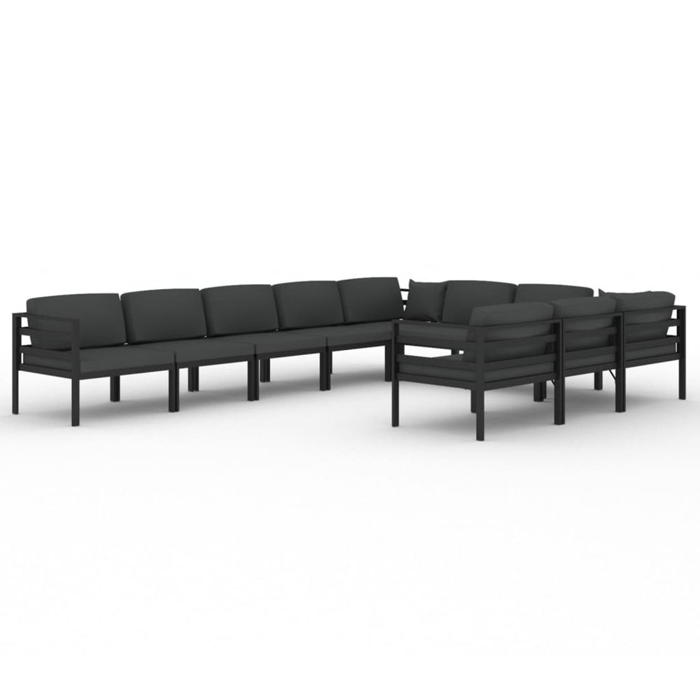 Salon de jardin 10 pcs avec coussins aluminium anthracite