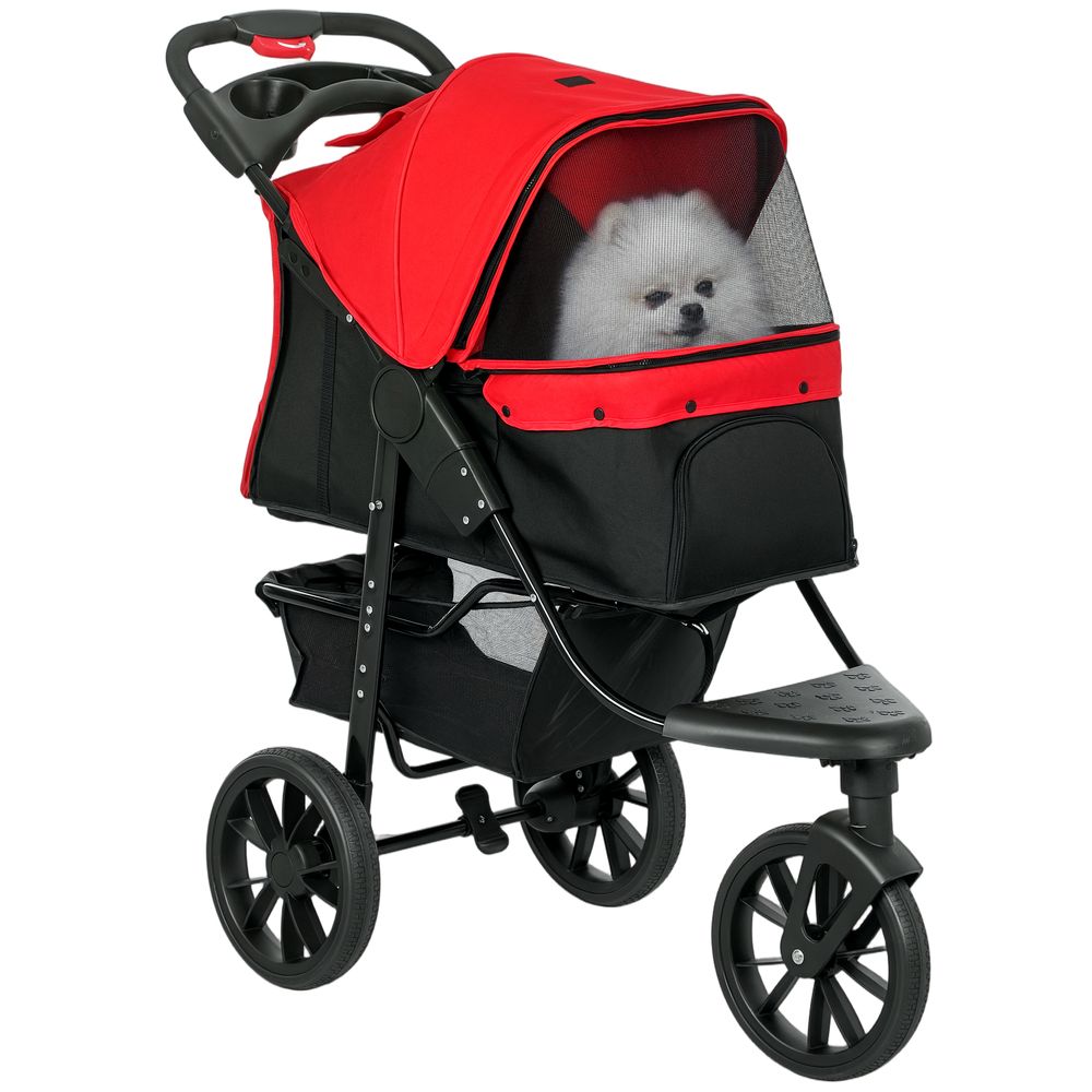 Poussette 3 roues chien acier tissu oxford chariot tout-terrain auvent rouge - comfortxl outdoor living