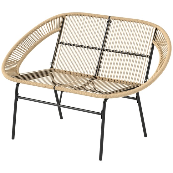 Banc de jardin 2 places en polyrotin résistant aux intempéries, avec dossier, pour balcon et terrasse, couleur kaki.