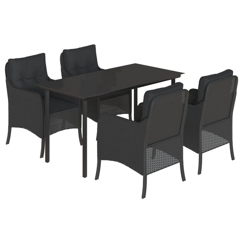 Ensemble à manger de jardin coussins 5pcs noir résine tressée