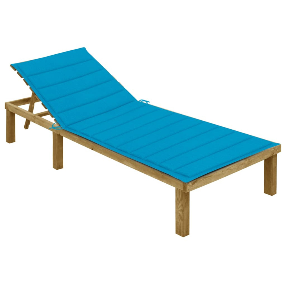 Chaise longue avec coussin bleu bois de pin imprégné bain de soleil