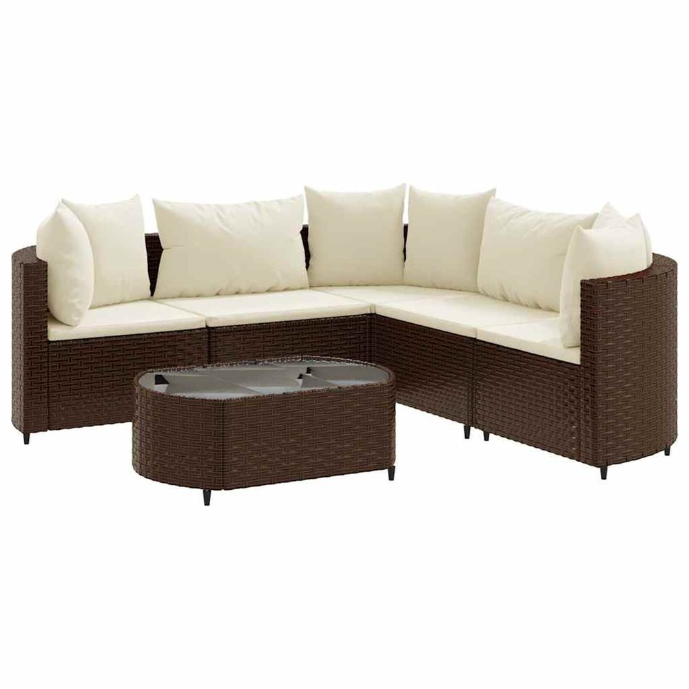 Salon de jardin avec coussins 6 pcs marron résine tressée