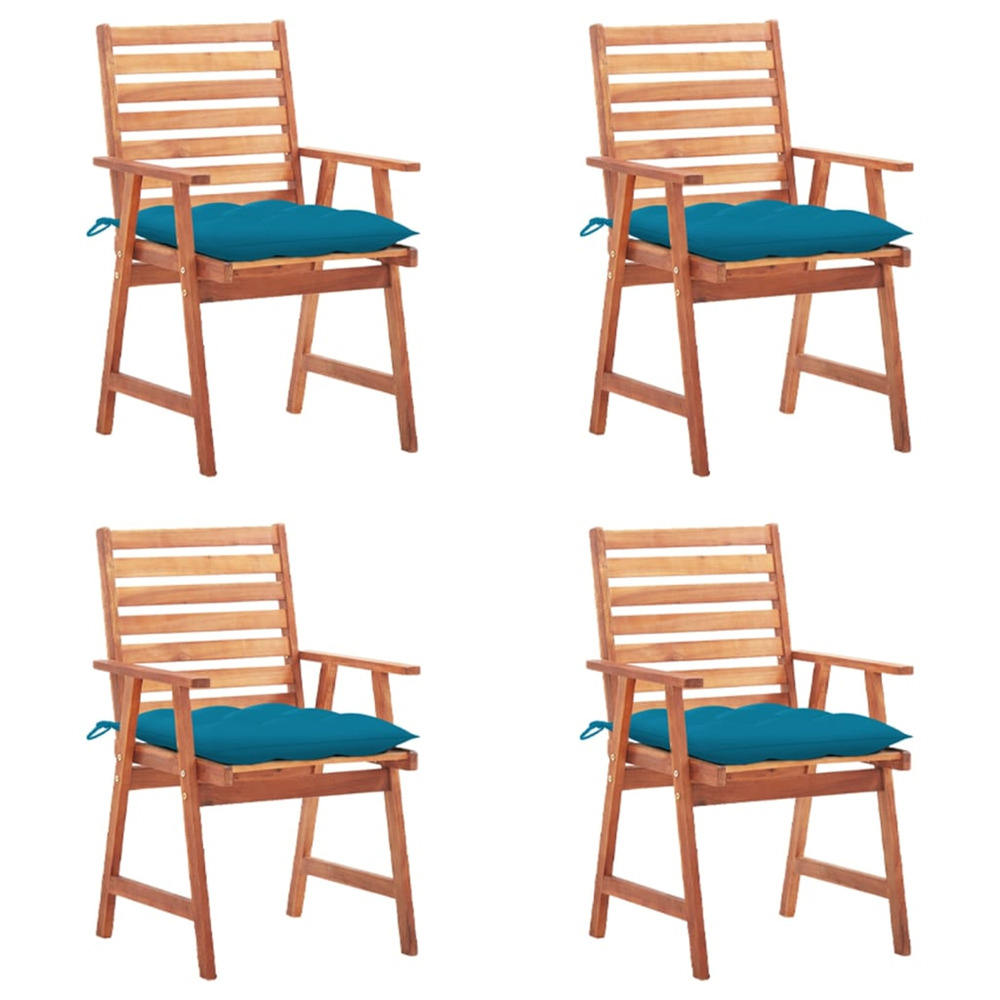 Chaises à manger d'extérieur lot de 4 et coussins acacia massif