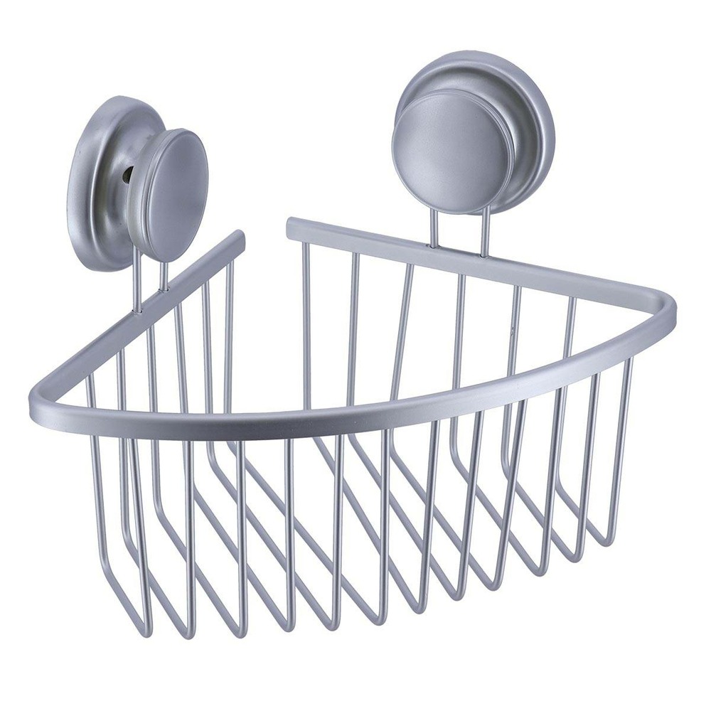 Etagere d'angle fil aluminium sur ventouses - chrome