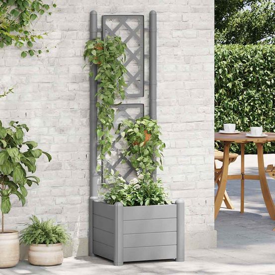 Jardinière carrée avec treillis pour plantes grimpantes et balcon gris 43x43x142cm