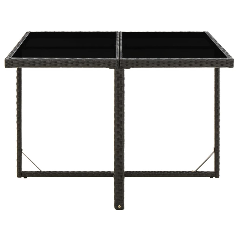 Table de jardin noir 109x107x74 cm résine tressée et verre