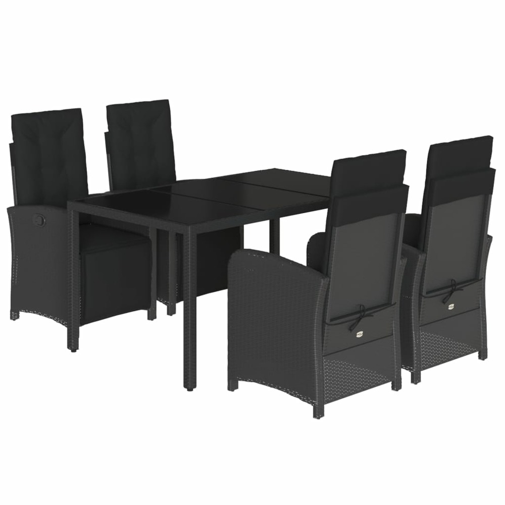Ensemble à manger de jardin coussins 5pcs noir résine tressée