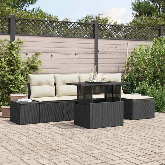 Ensemble de canapé de jardin 6 pcs noir poly rotin