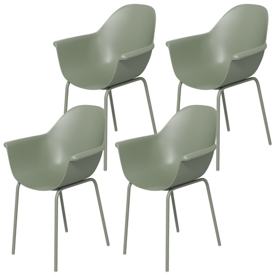 Ensemble de 4 chaises de jardin avec dossier et accoudoirs, résistantes aux intempéries, en plastique et métal, vertes