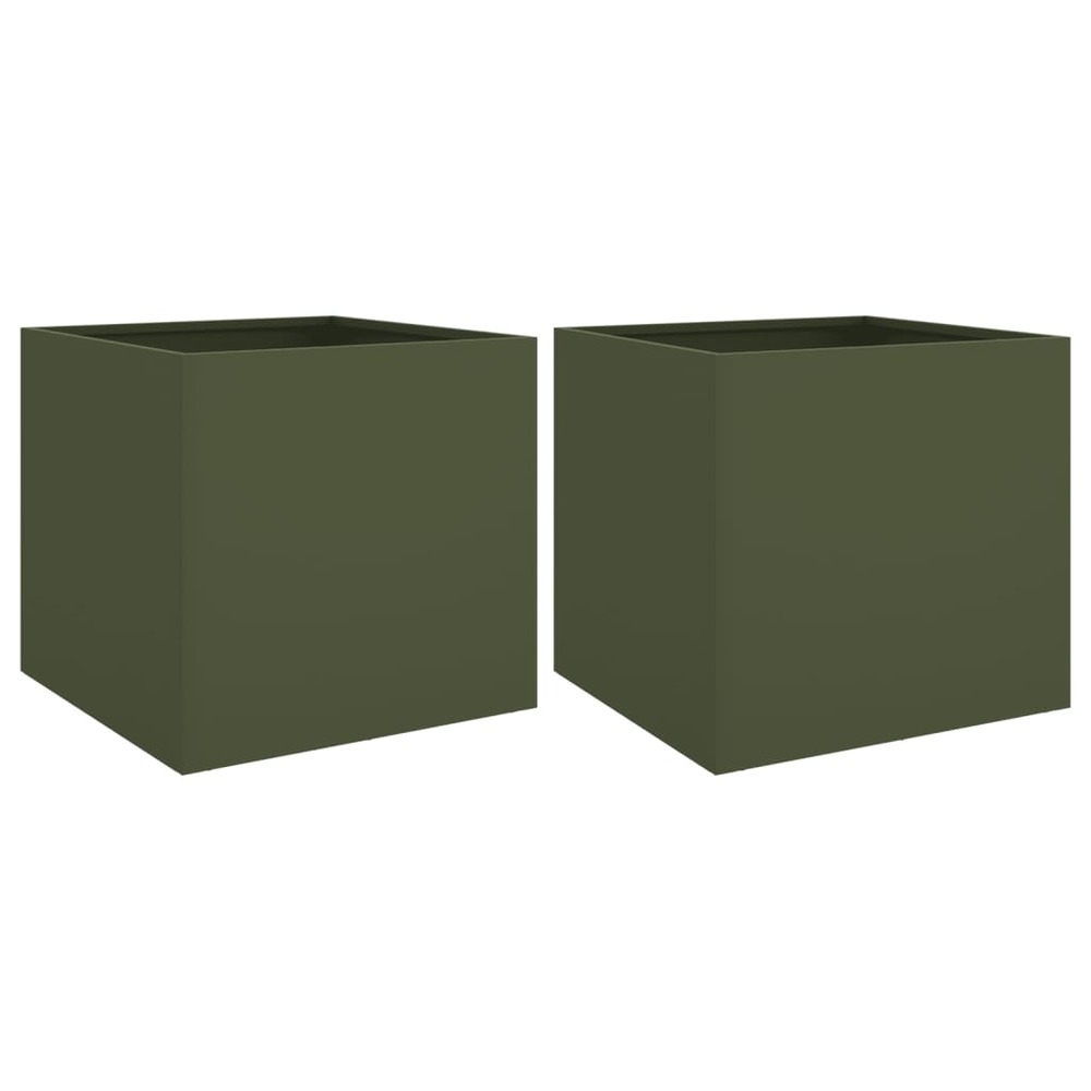 Jardinière bac lit surélevé plantes fleurs jardin terrasses lot de 2 olive 42 x 40 x 39 cm acier vert