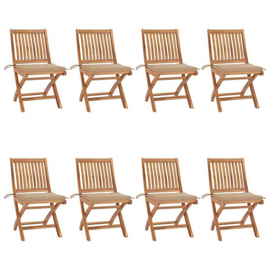 Chaises pliables de jardin avec coussins lot de 8 teck solide