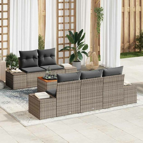 Ensemble de canapé de jardin avec coussin 6 pcs gris polyrotin