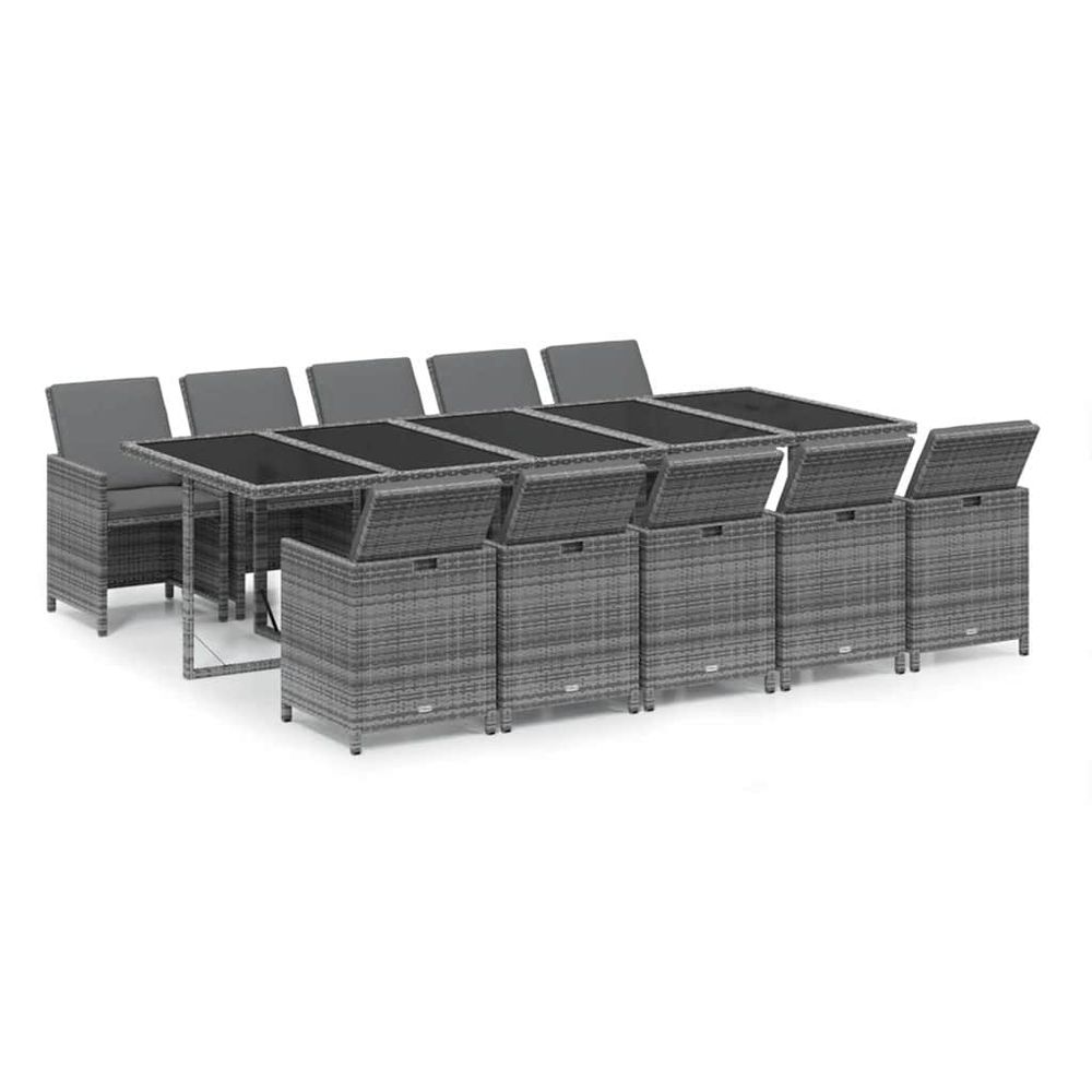 Ensemble à manger de jardin coussins 11 pcs résine tressée gris
