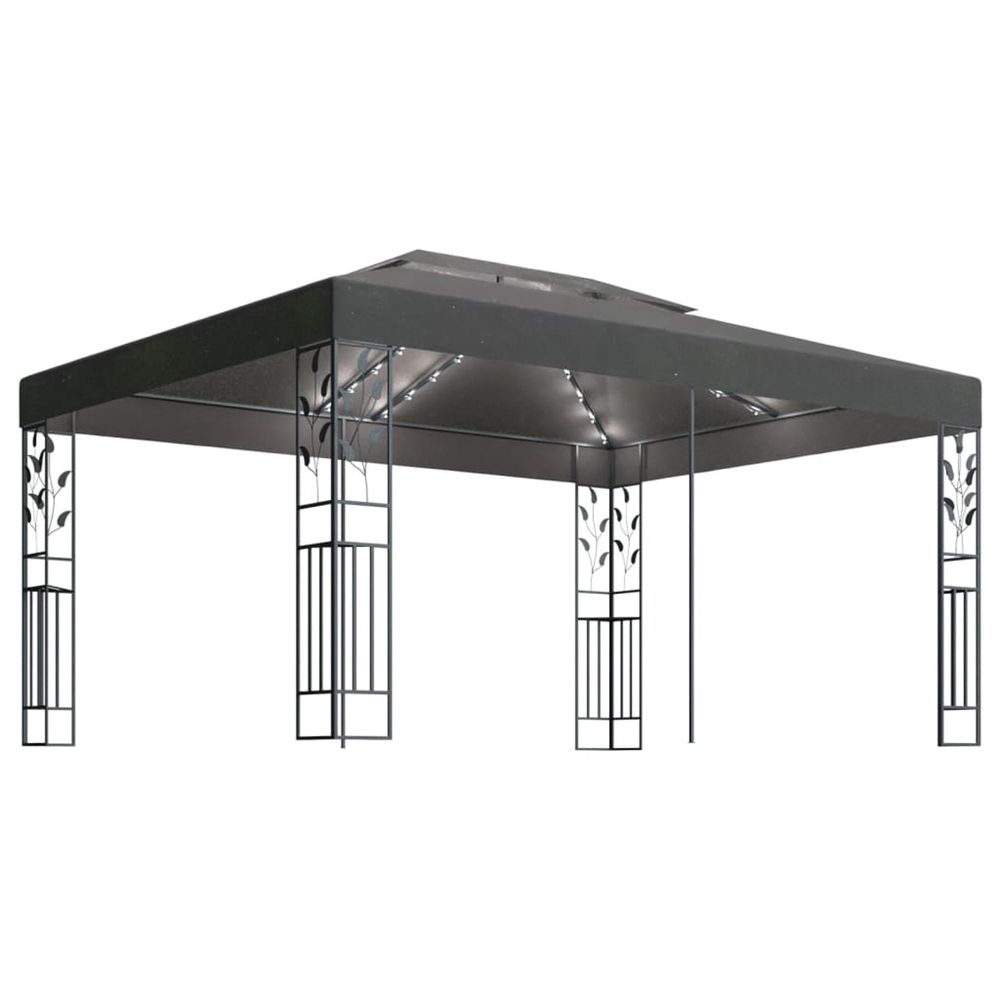 Tonnelle avec double toit et lumières led 3x4 m anthracite