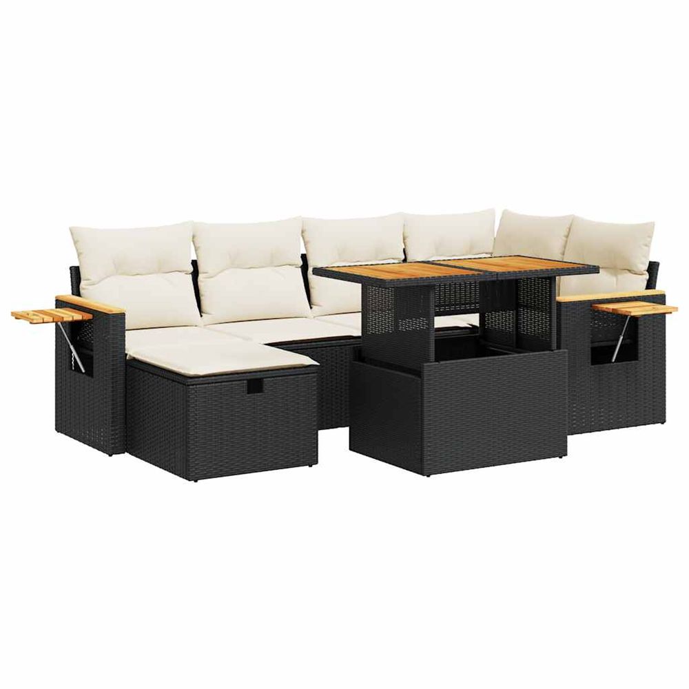 Salon de jardin 8 pcs avec coussins noir résine tressée
