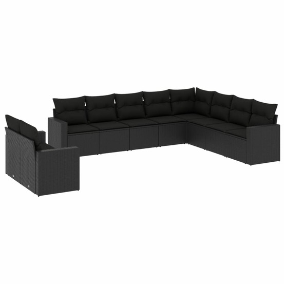 Salon de jardin 10 pcs avec coussins noir résine tressée
