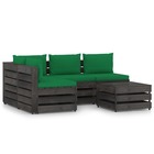 Salon de jardin meuble d'extérieur ensemble de mobilier 5 pièces avec coussins bois imprégné de gris