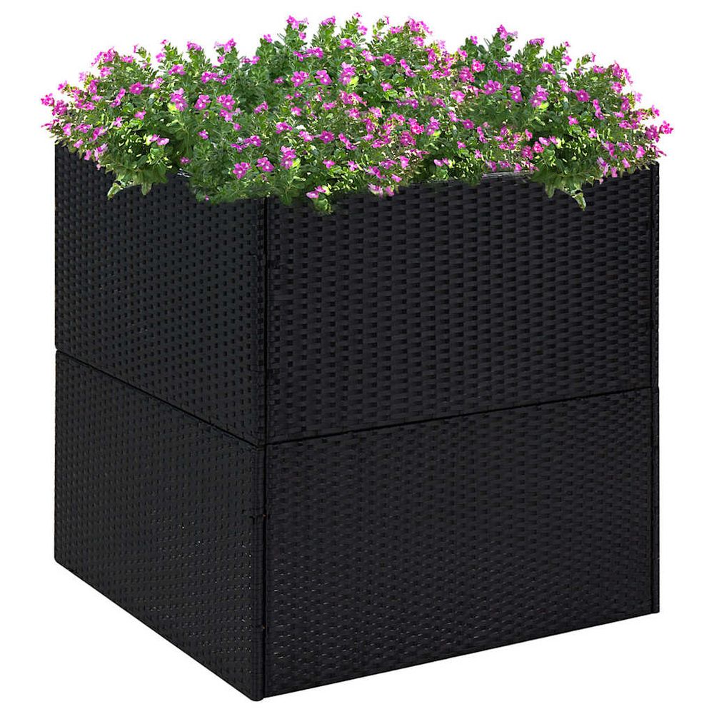 Jardinière haute carrée 80cm en résine tressée pour jardin et terrasse noir