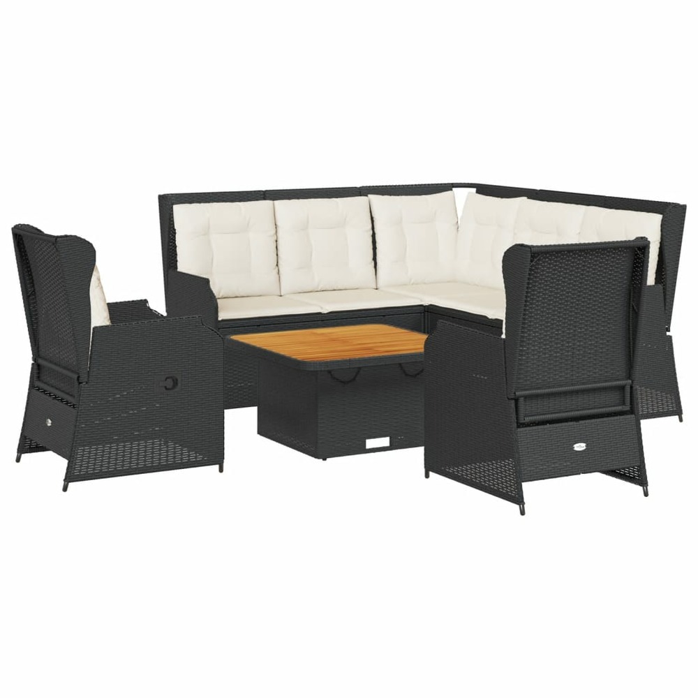 Salon de jardin 6 pcs avec coussins noir résine tressée