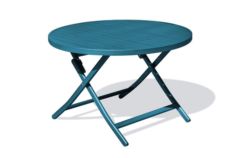 Table de jardin marius ronde pliante en aluminium bleu canard