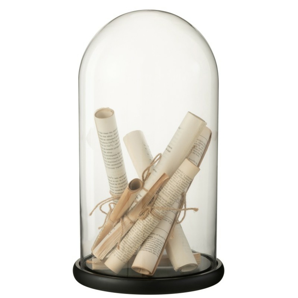 Cloche avec parchemin en verre beige 26x26x44 cm