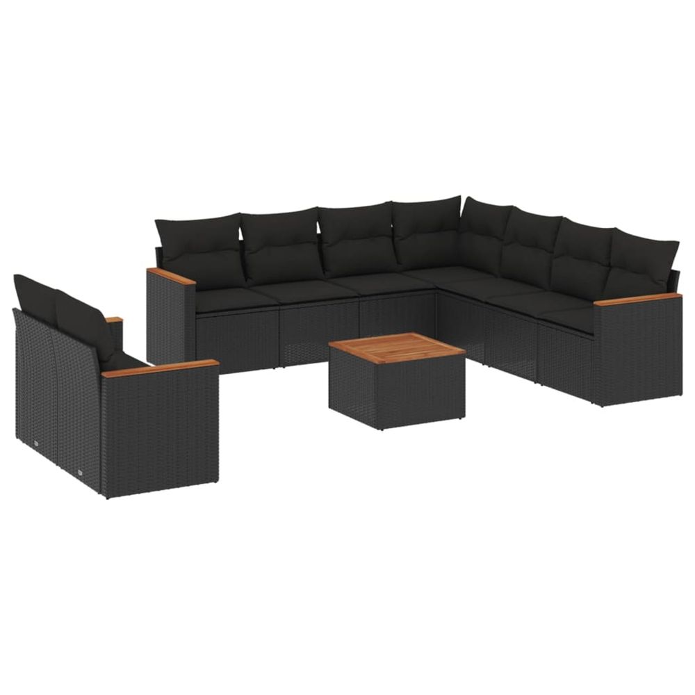 Salon de jardin 10 pcs avec coussins noir résine tressée