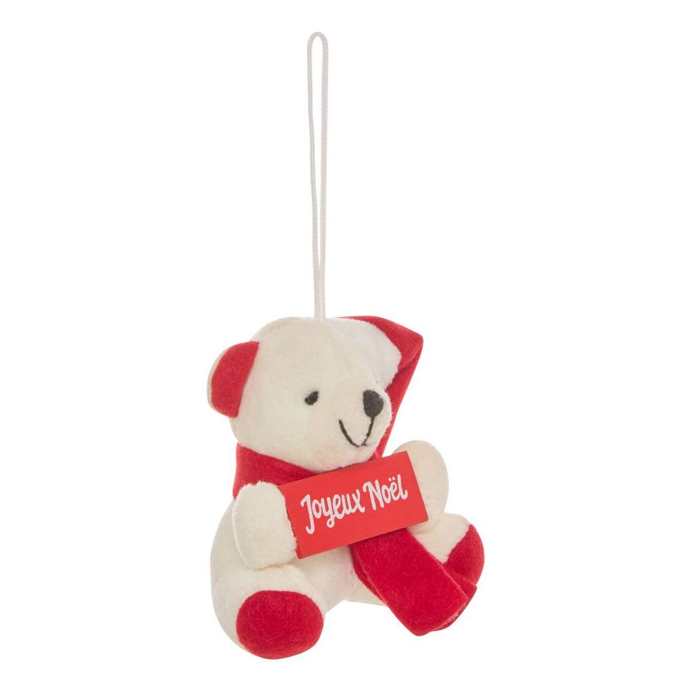 Suspension de sapin ours avec pancarte joyeux noël en textile 8 cm