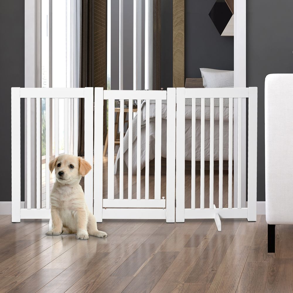 Barrière sécurité chien mdf pliable avec porte blanc 155x76cm - comfortxl pet living
