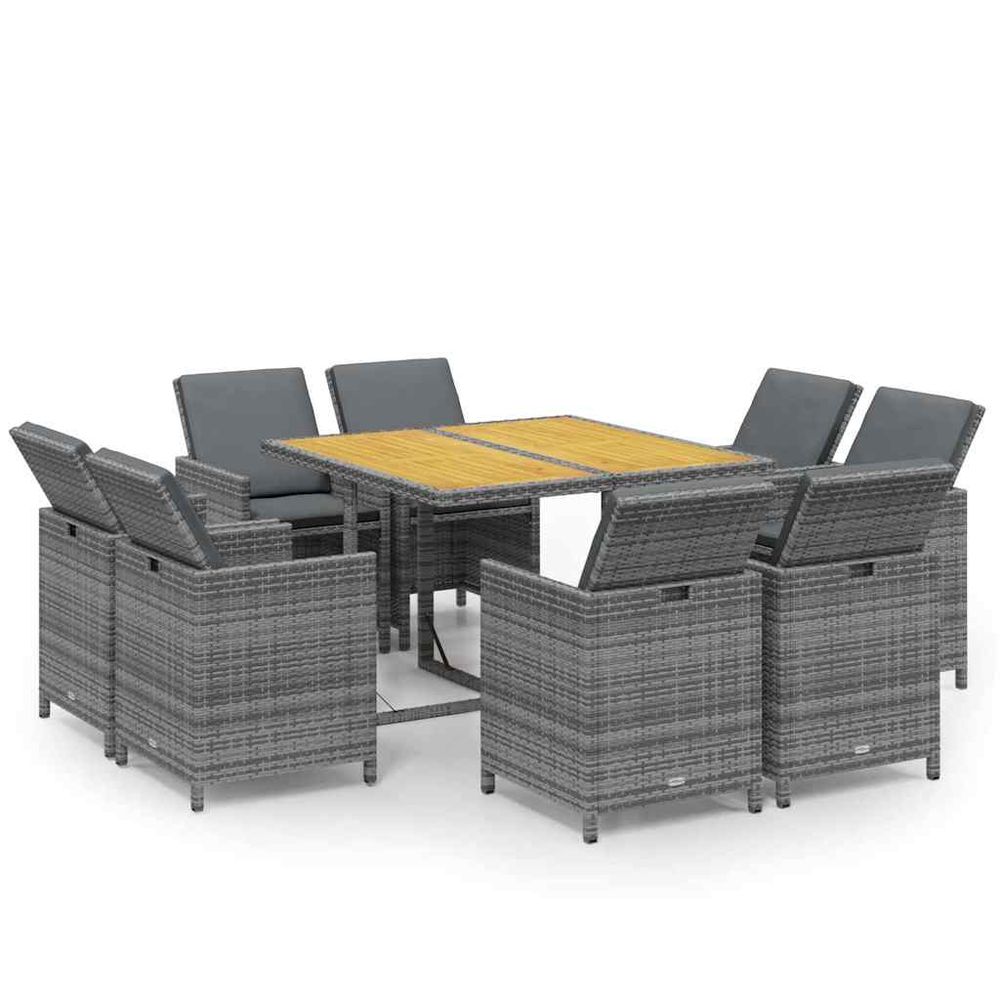 Ensemble à manger de jardin coussins 9pcs résine tressée gris