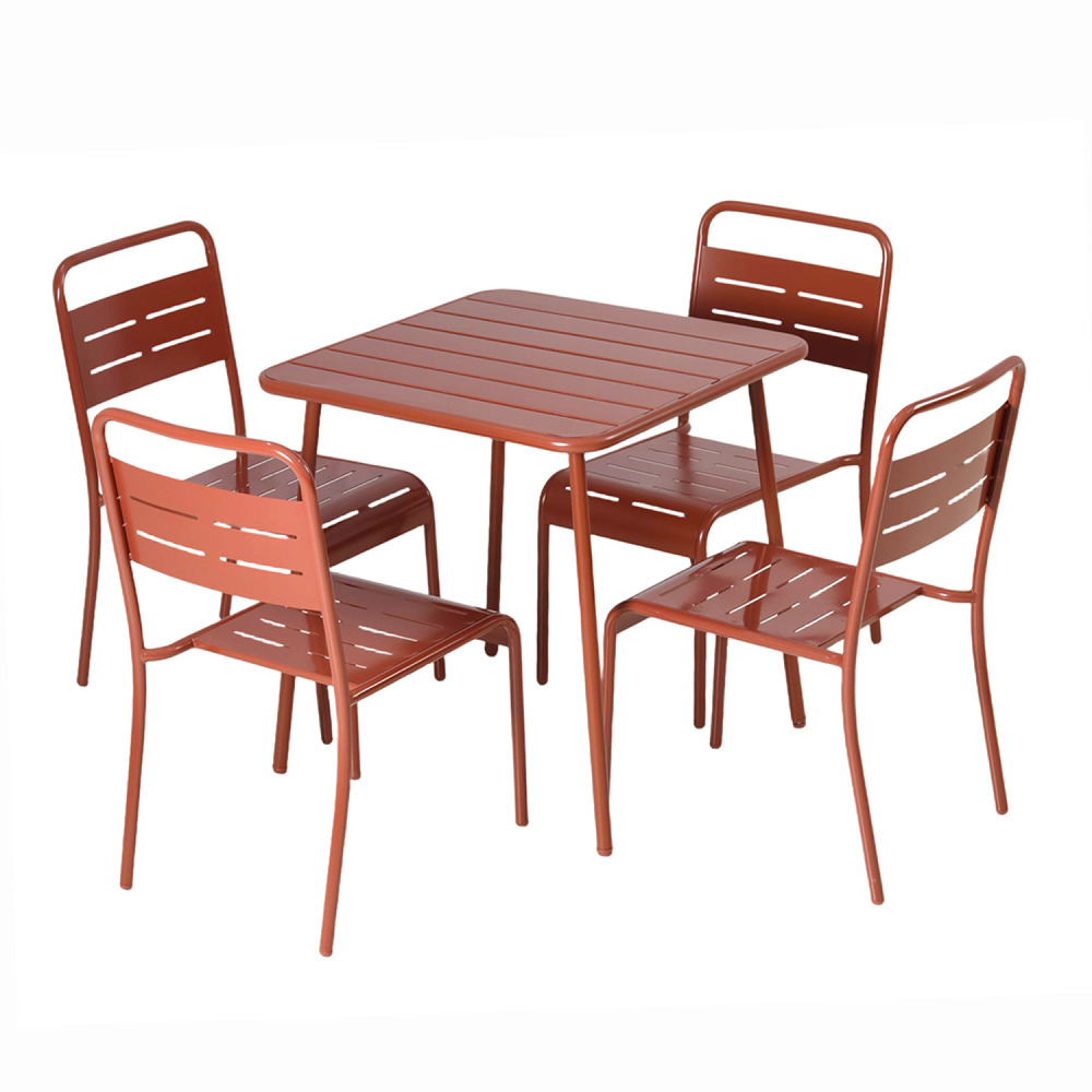 Ensemble table de jardin carrée et 4 chaises terracotta bergame