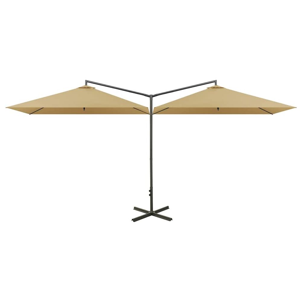 Parasol de jardin double avec mât en acier taupe 600x300 cm