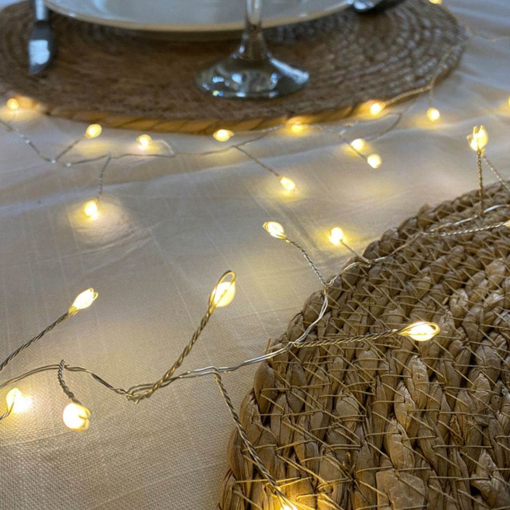 Guirlande microled voie lactée - 2m - 40 microled blanc chaud fixe - à piles - int/ext - chromex