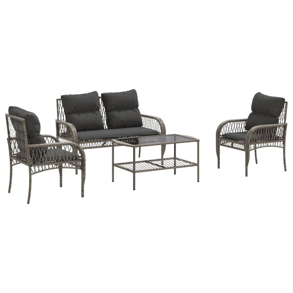 Salon de jardin 4 pcs avec coussins gris résine tressée