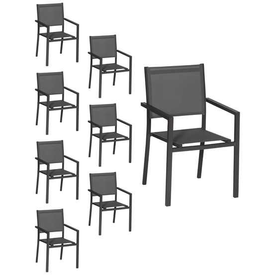 Lot de 8 chaises en aluminium anthracite - textilène gris