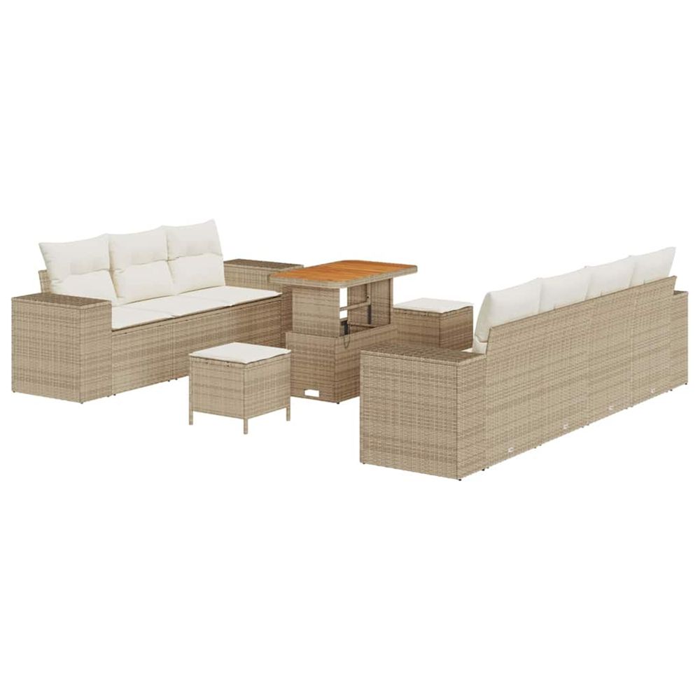 Ensemble de canapé de jardin 10 pc beige polyrotin