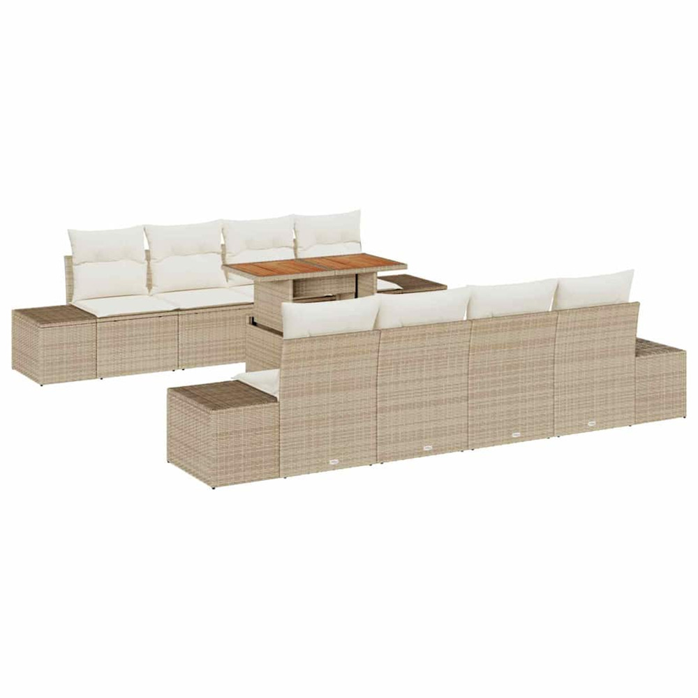 Ensemble de canapé de jardin 9 pcs beige poly rotin