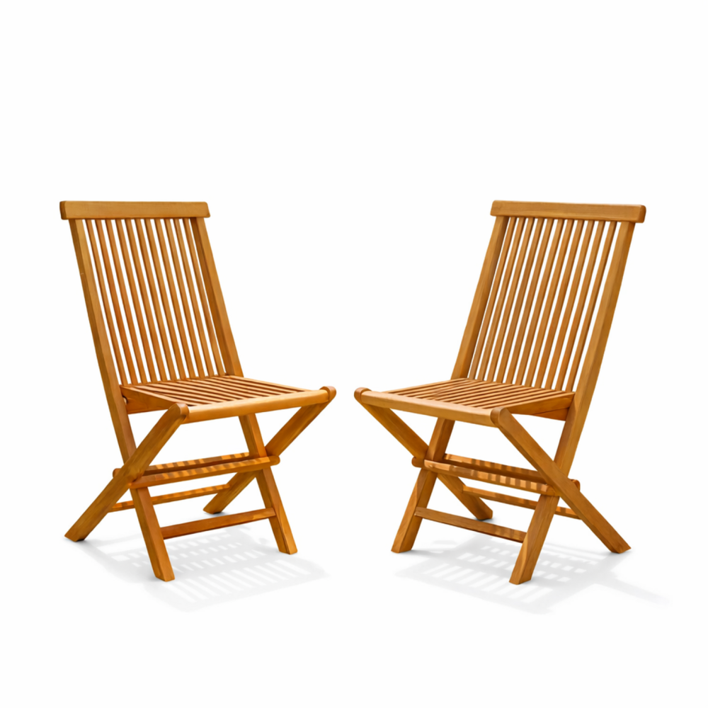 Lot de 2 chaises pliantes jardin teck massif brut teck