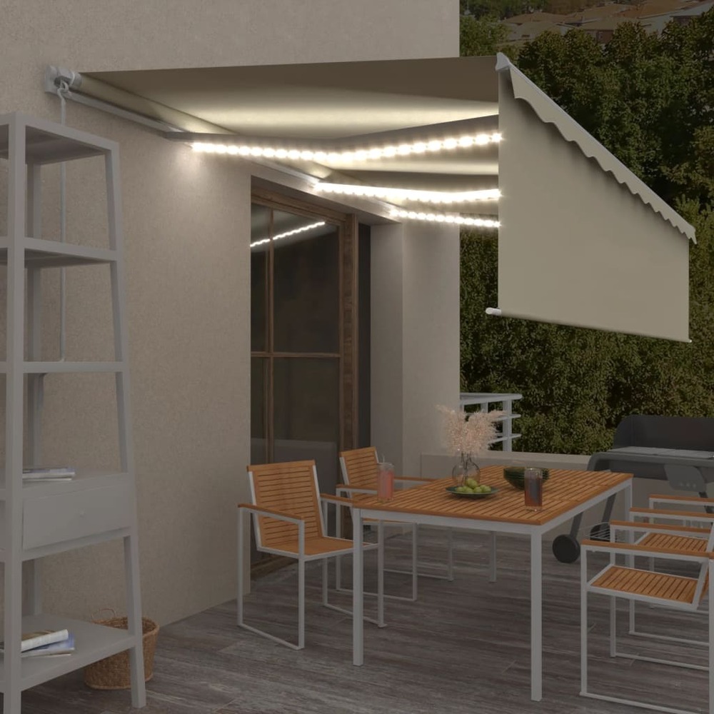 Auvent manuel rétractable avec store et led 6x3 m crème