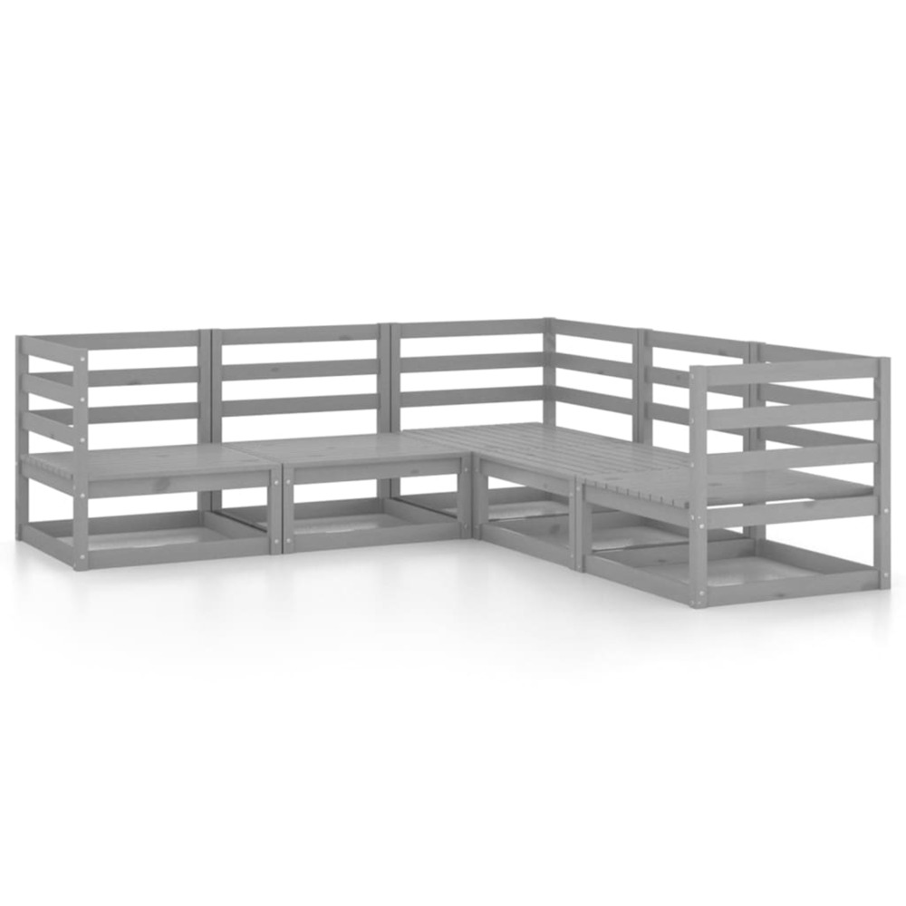 Salon de jardin 5 pcs gris bois de pin massif